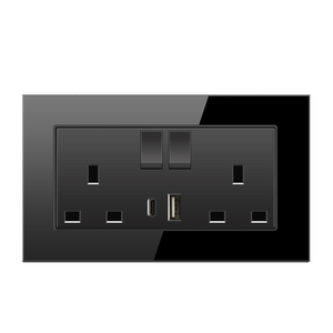 High Quality Wall <strong>UK</strong> Socket 220V Luxury Glass Type c Double Wall Switch Socket Wall <strong>Mounted</strong> Electric Socket <strong>Uk</strong> Plug - Product Image 1