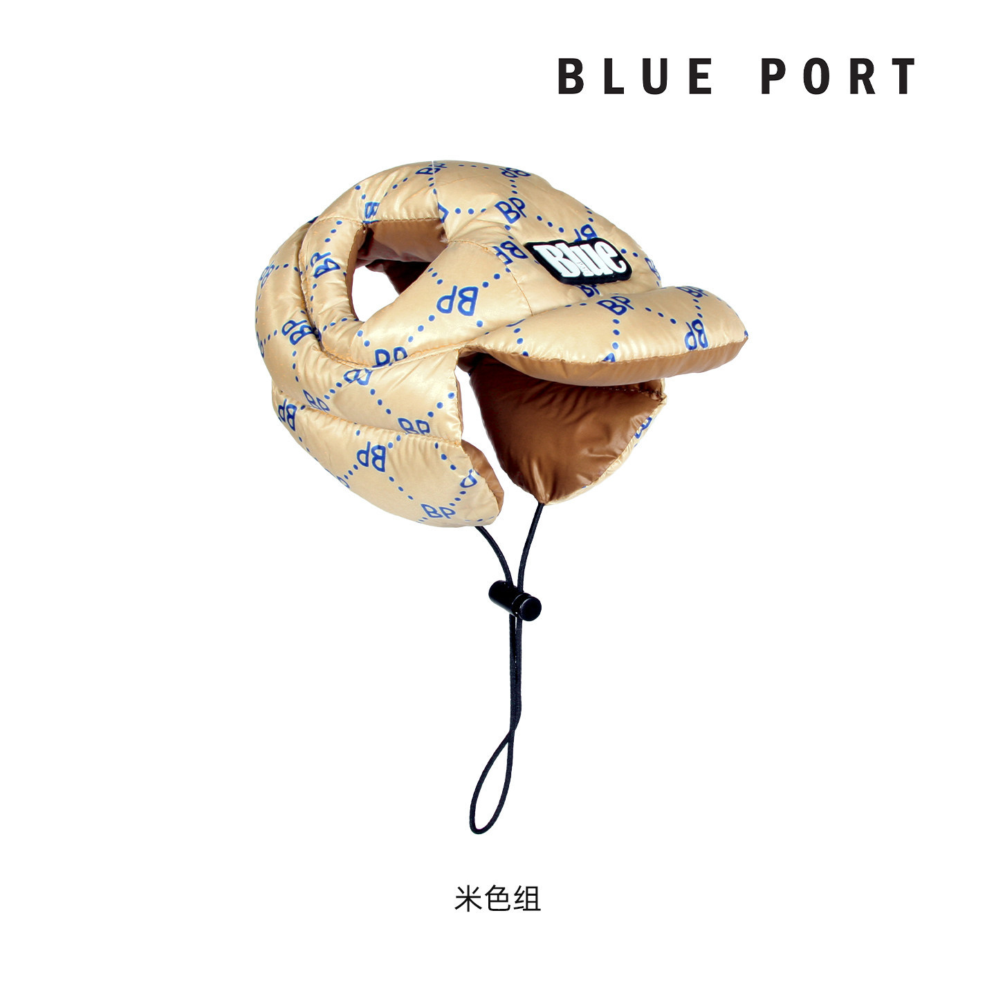 Beige print-down hat