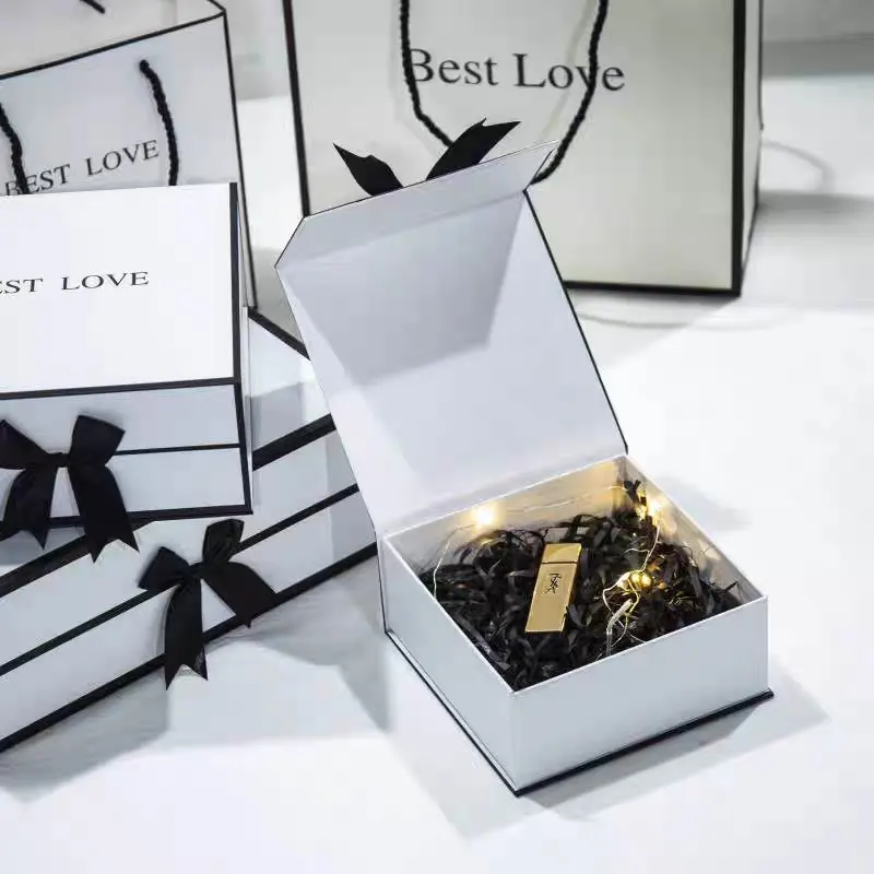 Luxury Custom Cardboard Paper Box Clothing jewelry Packaging gift box With Ribbon Handle Deluxe Gift Presentation Box