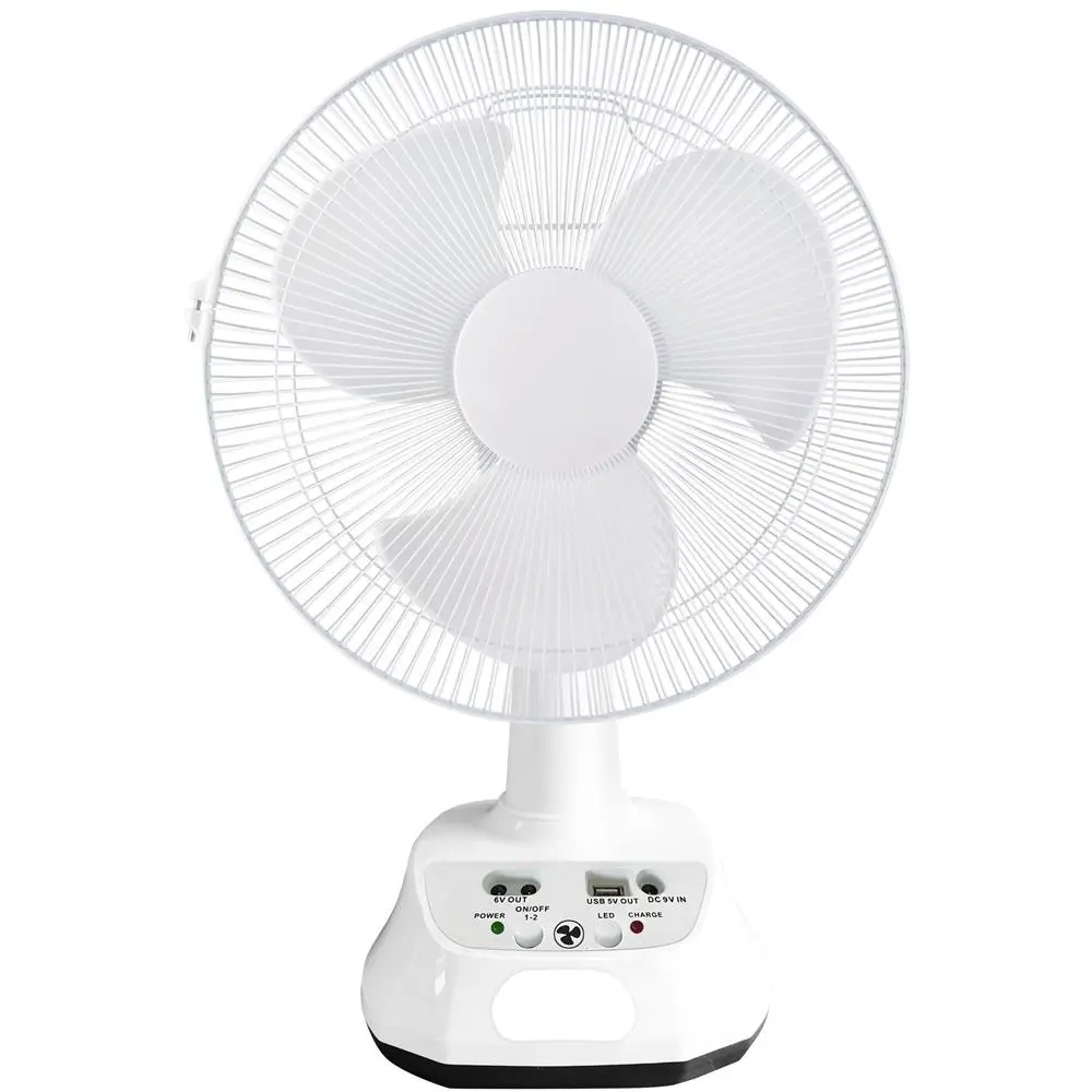 Nuovo modello 072T 12 "12 pollici ventilatore da tavolo ricaricabile AC DC portatile con funzione di carica del telefono cellulare