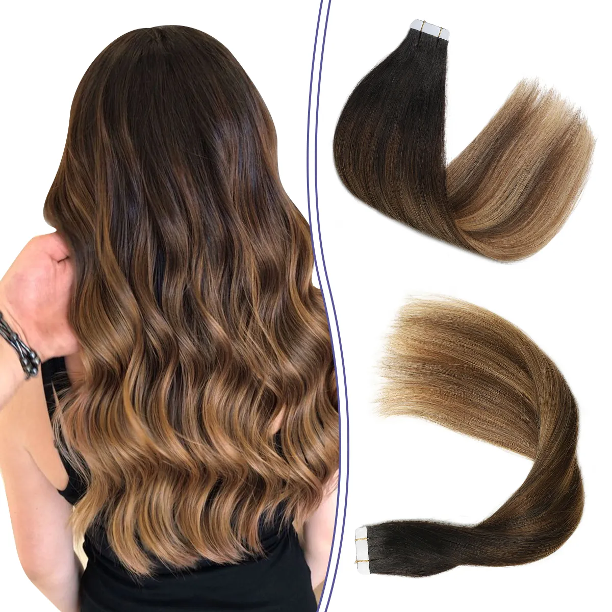 High lights two tone color human hair tape ins Top Quality 100% Remy Human Hair Double Drawn Hair Extensions