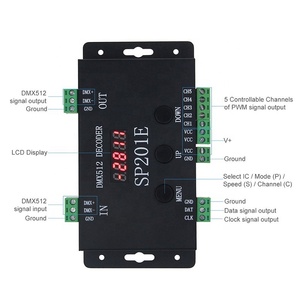 SP201E DMX至SPI控制器解码器5通道DMX512 RGB WW解码器发光二极管控制器，用于DC5-24V可寻址像素灯带