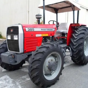 Tractor de granja usado massey ferguson 385, con cabina MF 4x4, cargador frontal y retroexcavadora