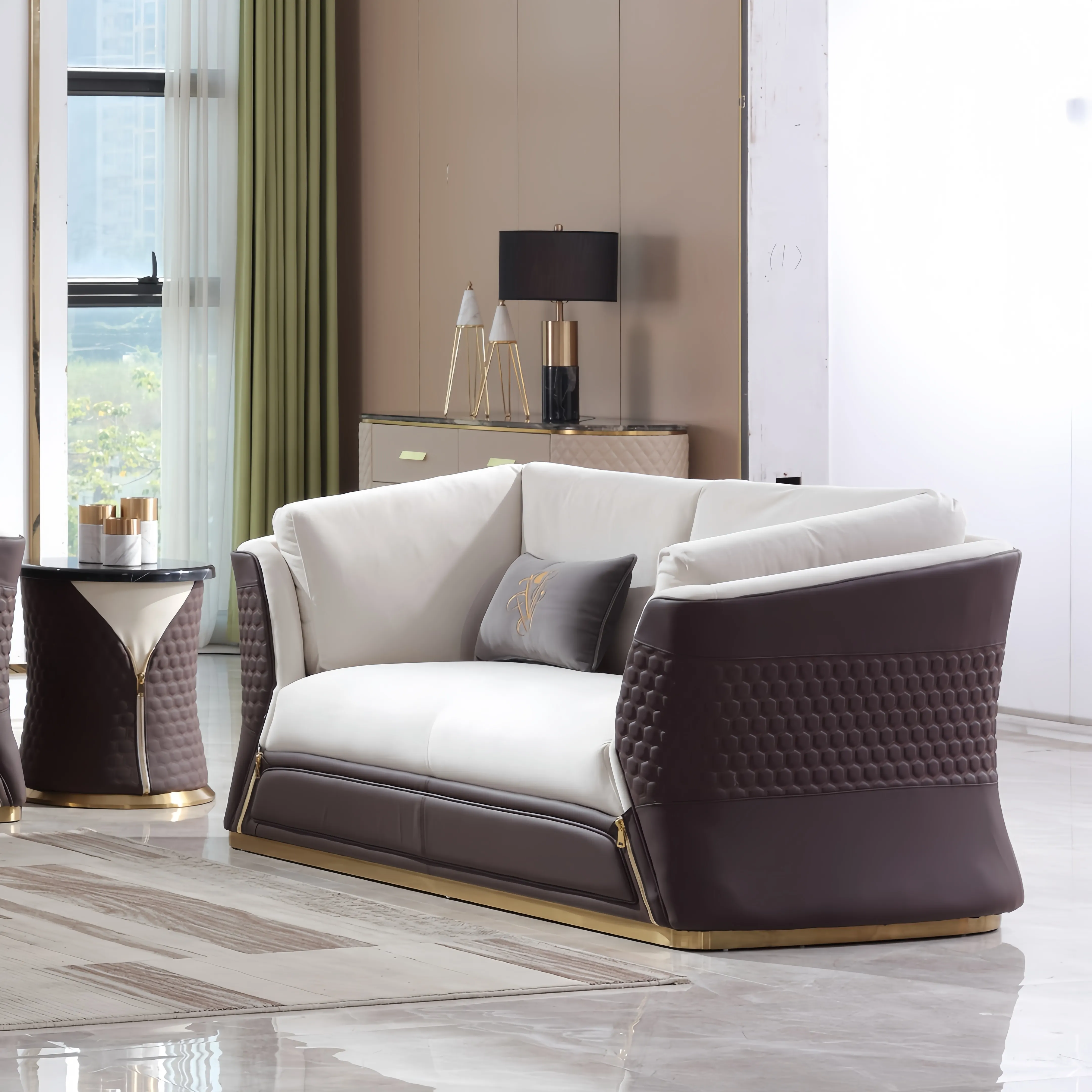 Design in metallo di lusso divano curvo interno sezionale moderno tessuto Villa in pelle modulare soggiorno mobili divano set