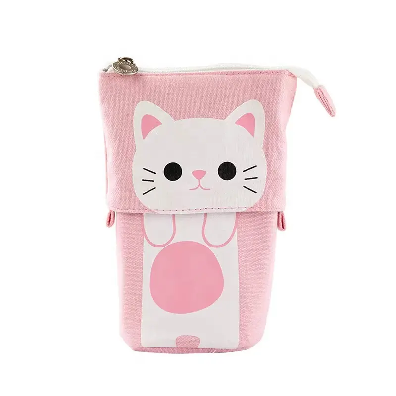 Bolsa para lápis em forma de gato, estojo para lápis e cosméticos de desenho animado telescópico para meninos e meninas, presentes