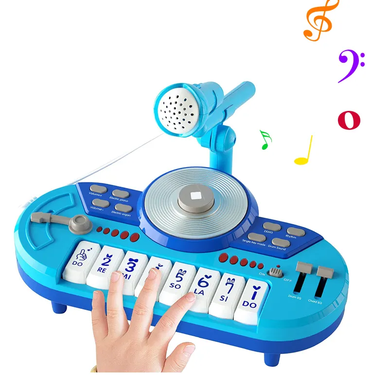 卸売プラスチックキッズ音楽おもちゃ子供電子楽器幼児演奏音楽ピアノキーボードDJとマイク付き