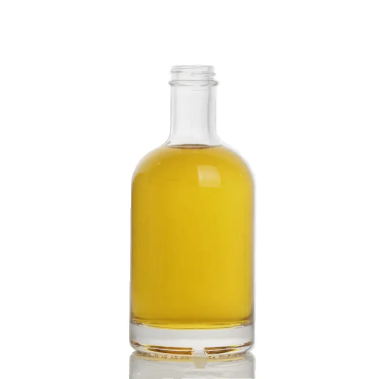 Botol minuman keras kaca merek kualitas terbaik 500ml 375ml botol Vodka bulat bawah tinggi dengan tutup sekrup 33400 GPI emas perak