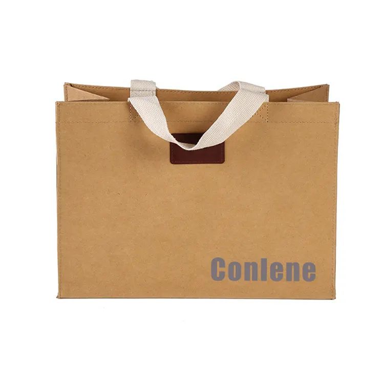 Натуральная Индивидуальная сумка-тоут из крафт-бумаги, оптовая продажа, пакеты для покупок, пригодные для переработки, с ручкой