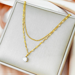 X967 unique pierre blanche double couche collier or