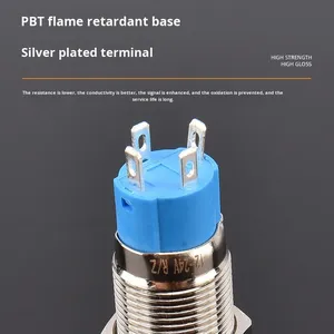 Nút ấn kim loại điện tử 8mm/10mm/12mm tự đặt lại thường mở 1NO 250V IP65 thiết bị đầu cuối vít chống nước LED khởi động nguồn - Product Image 3