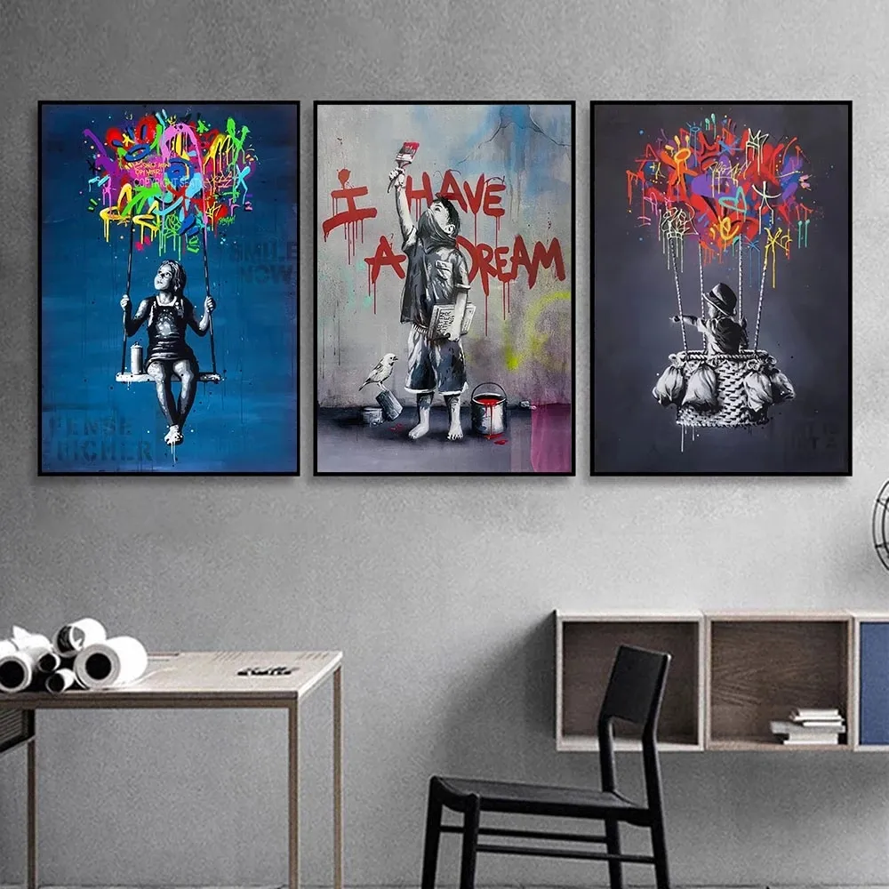 Abstract Banksy Street Graffiti Art Canvas Painting Boy Girls Poster Prints Wall Art Pictures For Bedroom Hoom Decor Mural