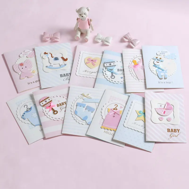 12 Designs Bless Card Avec Enveloppe Nouveau-Né Baby Shower Garçon Fille 100 Jours Premier Anniversaire Baptême Cartes De Voeux