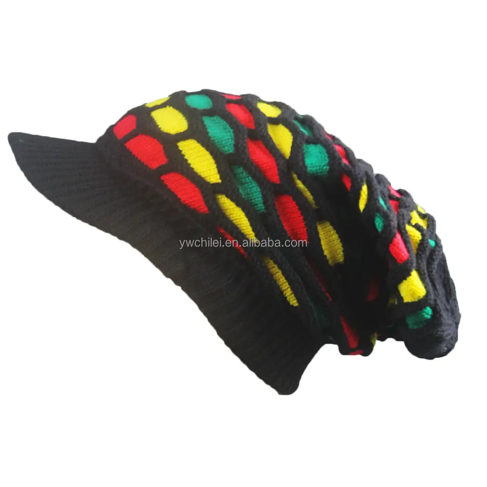 Rasta-gorro de punto con rayas Slouch, tejido de gran tamaño