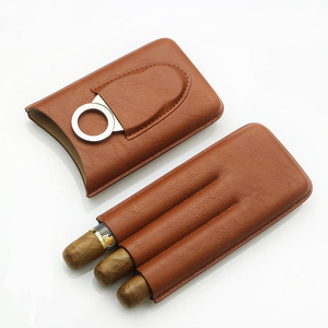 Portable Custom Logo Leather Cutter <strong>Set</strong> with Cigar Holder Travel <strong>Humidor</strong> Gift for Men - Product Image 2