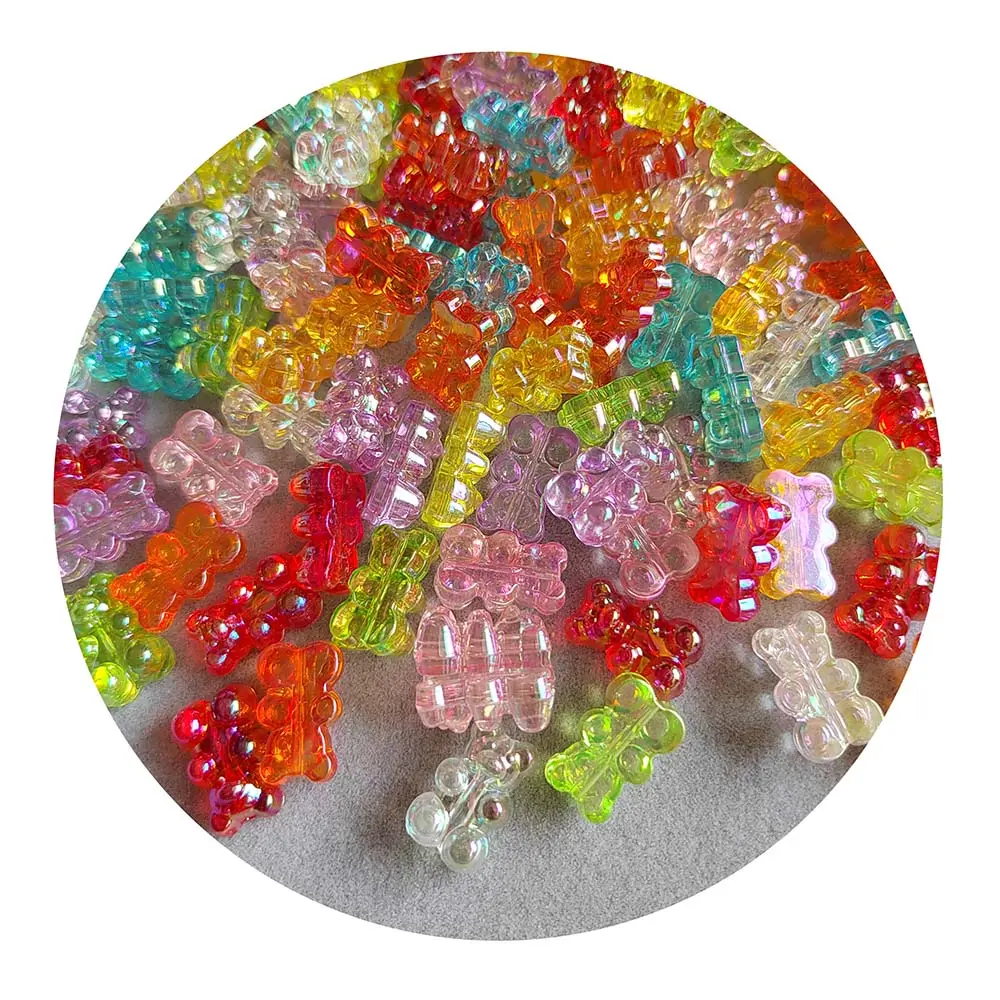 Lubang vertikal berkilau UV akrilik Gummy beruang manik-manik transparan beruang kartun manik-manik DIY tangan tali aksesoris perhiasan