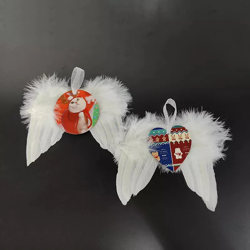Wärme übertragung Feder flügel Ornamente Sublimation Memorial Hanging Angel Wing Weihnachts schmuck mit Streifen