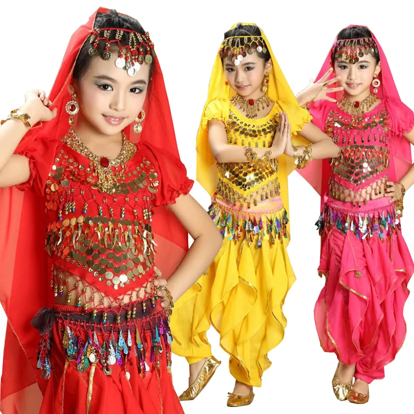 Pantaloni rotanti per spettacoli di danza del palcoscenico Bollywood per bambini costumi da ballo per ragazze