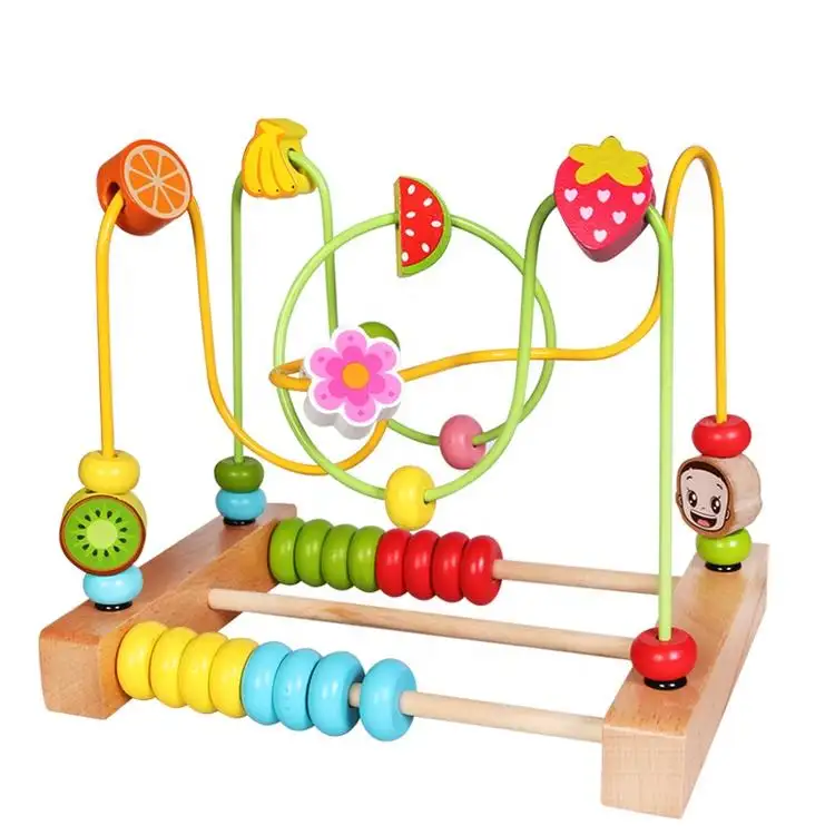 बड़े प्रारंभिक शिक्षा दिलचस्प बच्चों की लकड़ी के गतिविधि घन मनका भूलभुलैया खिलौना