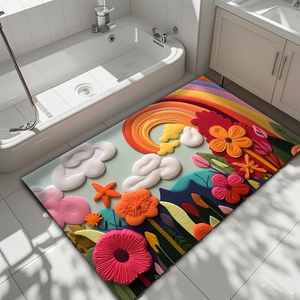 3D印花图案浴垫吸水快干防滑带橡胶背门地板定制形状浴室垫 - Product Image 1