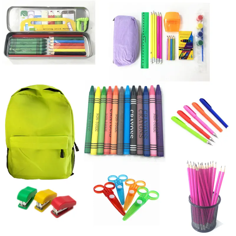 مقص بوصلة عالي الجودة بألوان مائية مسطرة قلم تلوين غراء للأطفال مجموعة أدوات مكتبية