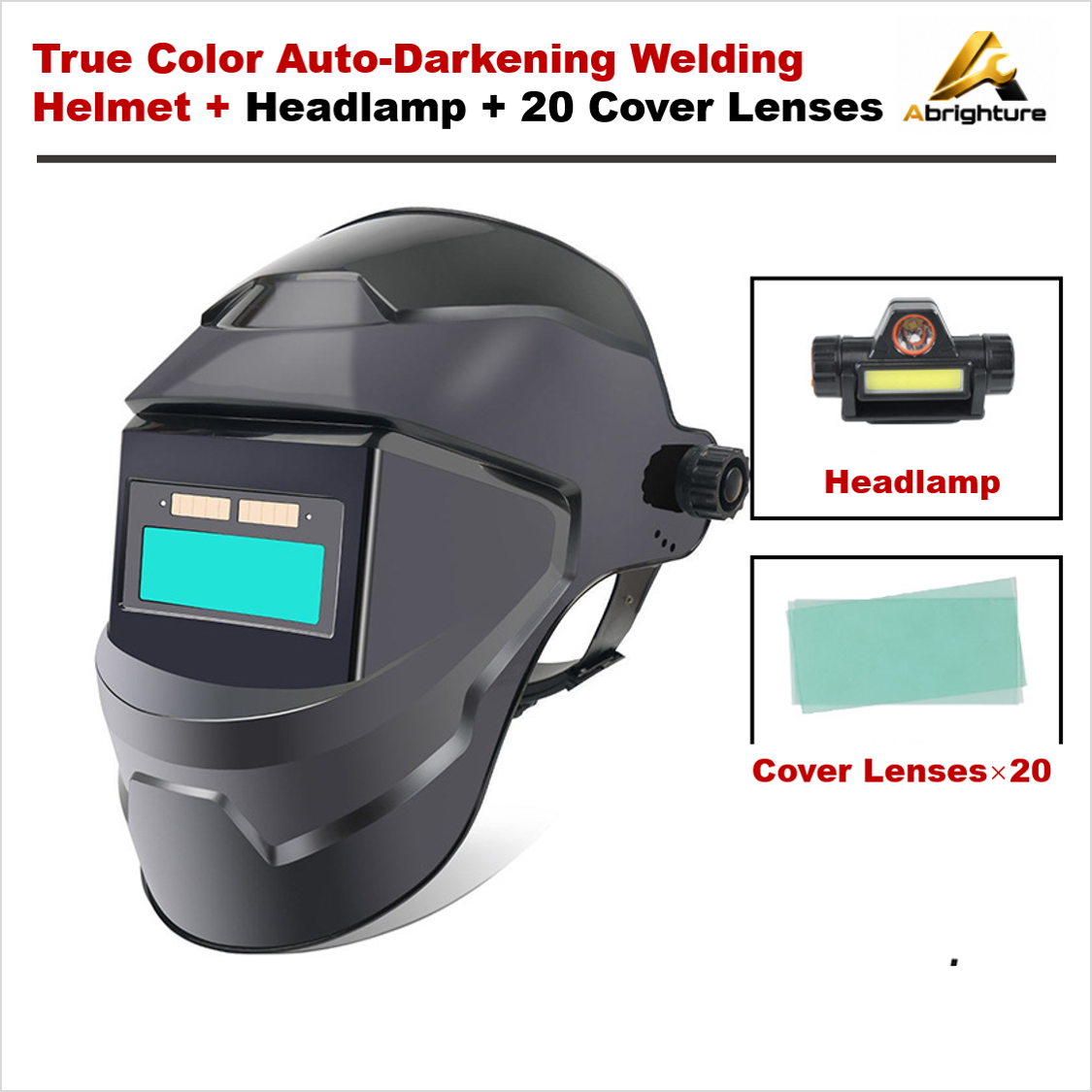 True Color Auto-Darkening Helmet + Headlamp + 20 Lenses