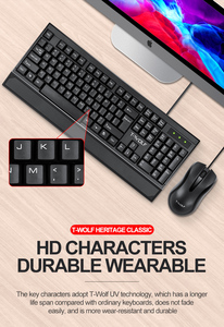 Juego de ratón y teclado de tamaño completo con cable para el hogar y la Oficina, ordenador de escritorio USB ergonómico, teclado clásico Universal de 104 teclas