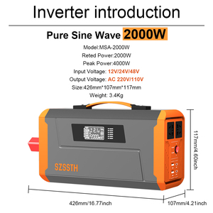 2000W Pure Sine Wave Inverters <strong>Car</strong> Converters 12V 24V 48V to 110V 220V DC to AC Smart Off-Grid <strong>Car</strong> Power Inverter - Product Image 5