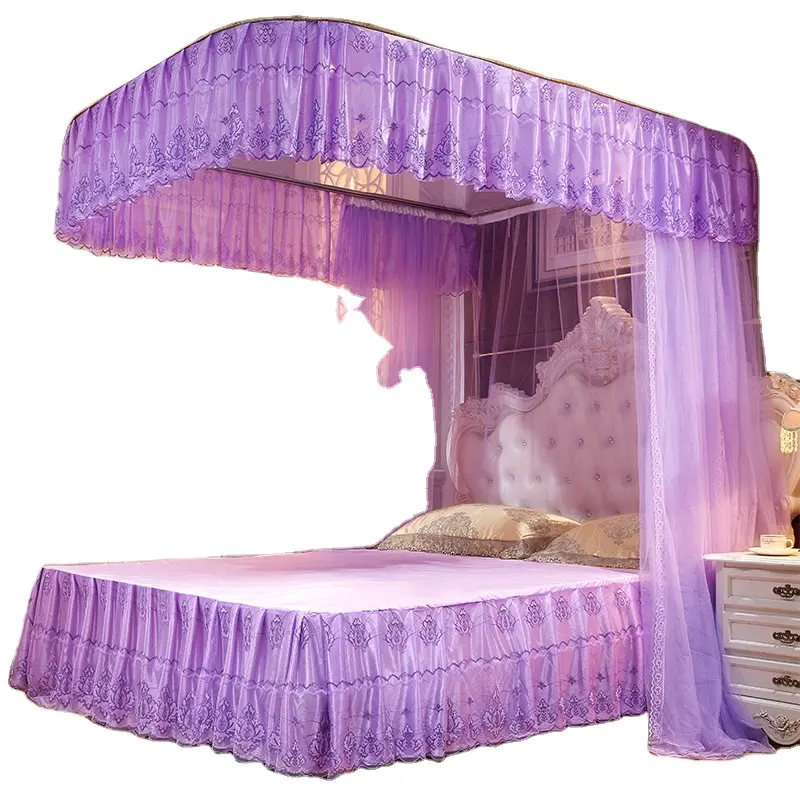 TikTok-Red de cama en forma de U, decoración de princesa para el hogar, tamaño queen, mosquitera