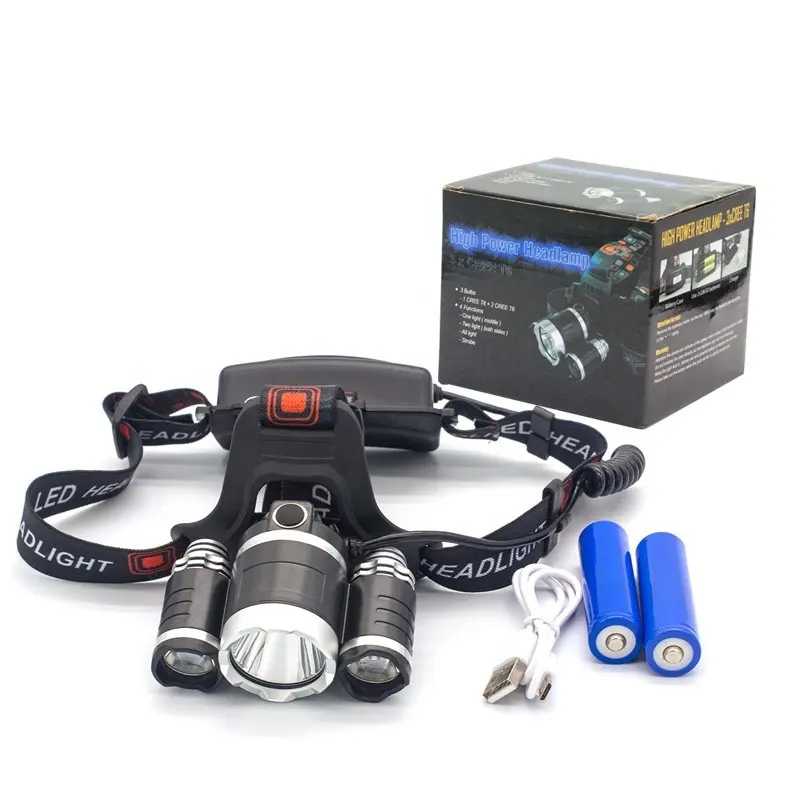 3LED High Power T6 USB Rechargeable Super Bright Headlamp Outdoor Camping Hunting Searching Bicycling Head Light