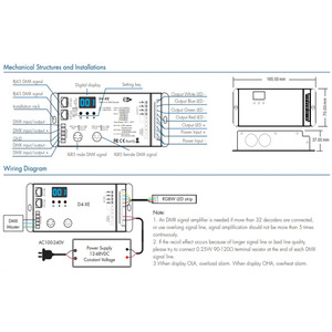 Decodificador RGBW DMX 512 RDM de 4 canales, frecuencia PWM, XLR3, RJ45, RGB, DMX512, para tira de luz RGB/RGBW