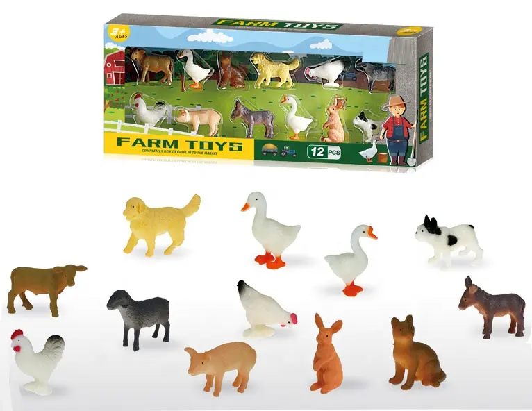 Plastik PVC Ramah Lingkungan 5.5Cm Hewan 12 Buah Mainan Plastik Hewan Ternak Campuran untuk Anak-anak