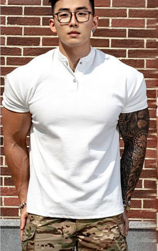 Abotonado Henry manga corta-blanco