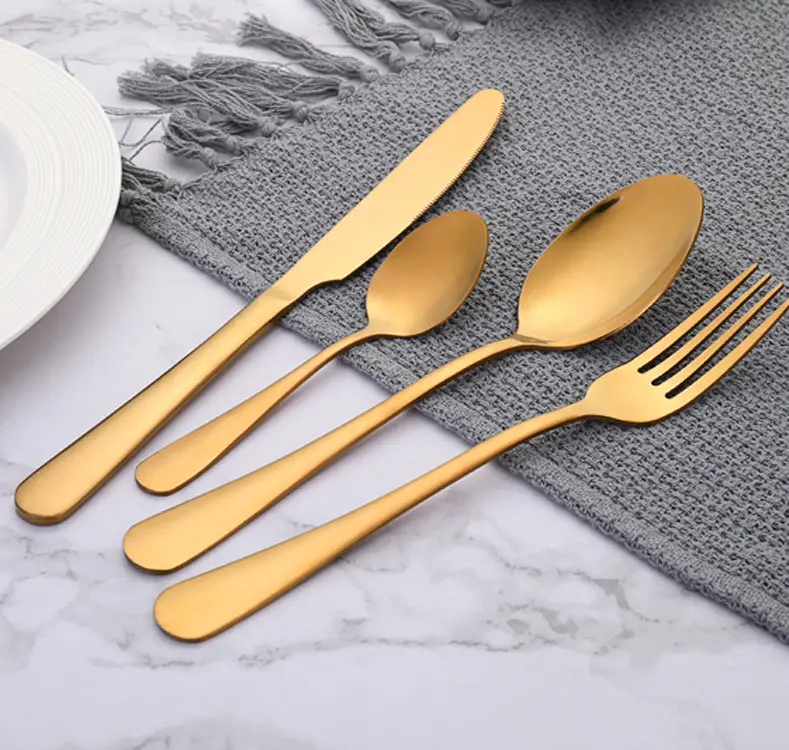 Hot Selling Stainless Steel 1010 4pcs Spoons Fork Knife Silverware Gold Silver Cutlery Set Bulk Packaging