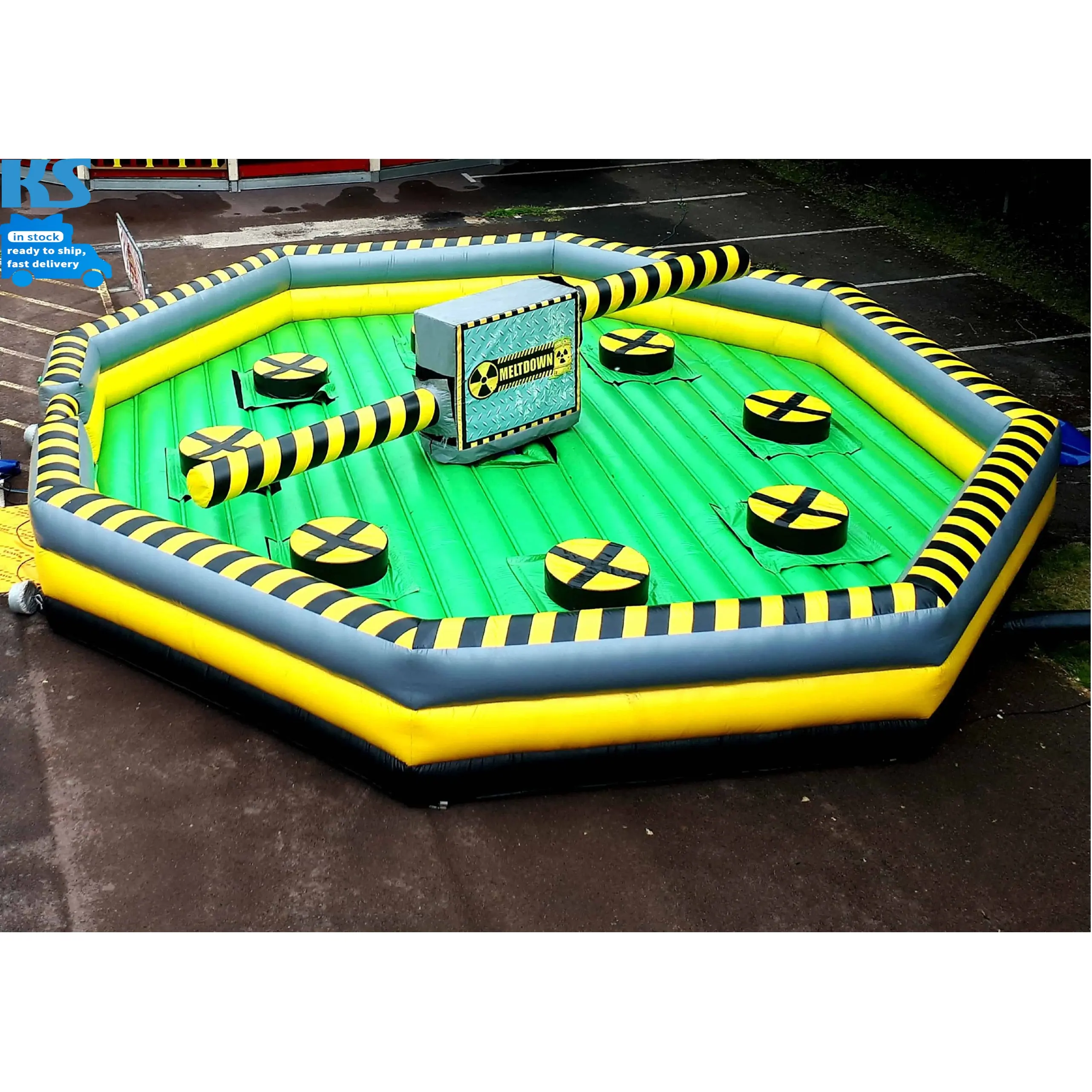 Juego inflable de fusión tóxica de PVC comercial al aire libre Wipeout Bounce House Jumping Bouncy Castle Bouncer para adultos y niños