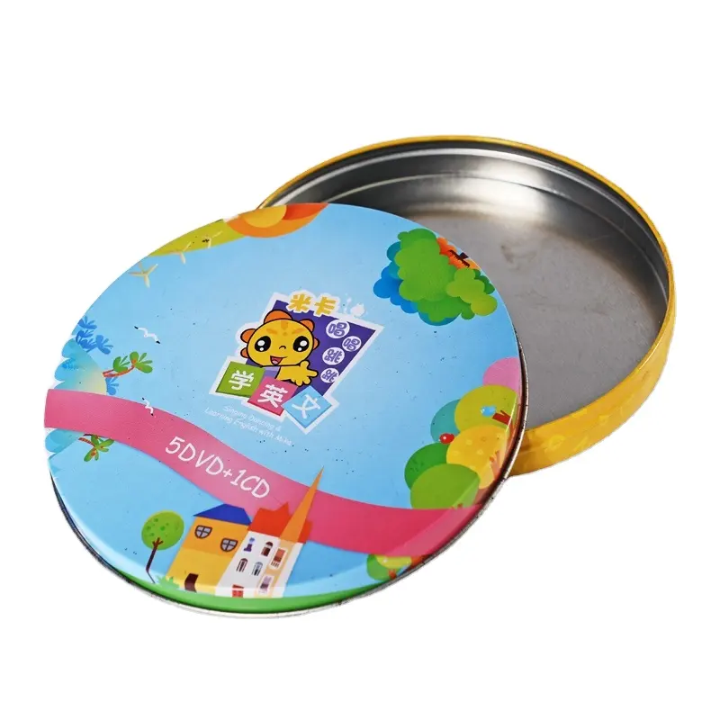 Factory Manufacturing Round Tin Packing VCD DVD CD Tin Box Case