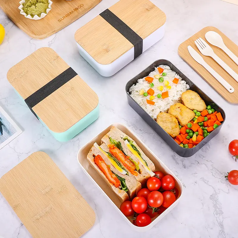 Groothandel Hete Verkoop Lunch Bento Box Hoge Kwaliteit Bamboe Deksel Magnetron Veilig Lunch Bento Box