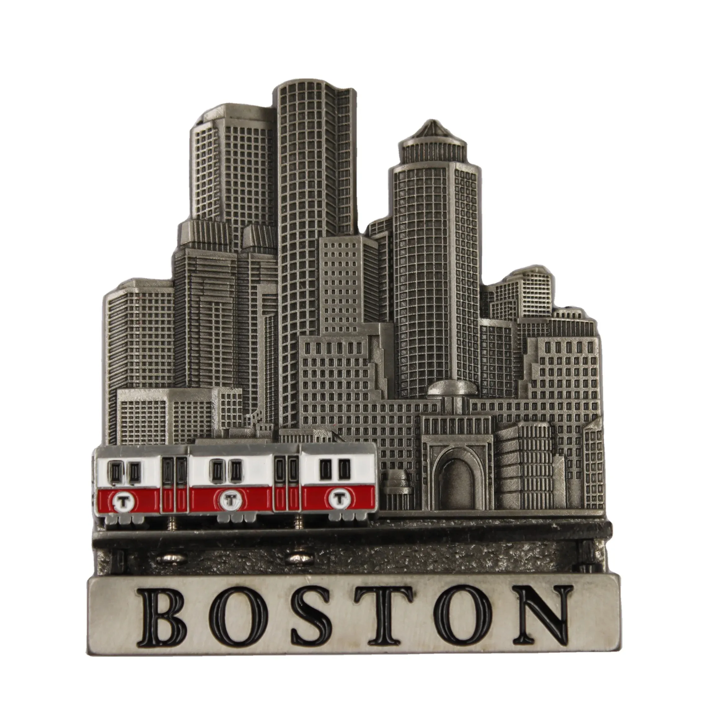 Logotipo personalizado EE. UU. Ciudad de Boston 3D tren deslizante turismo recuerdo imán de nevera