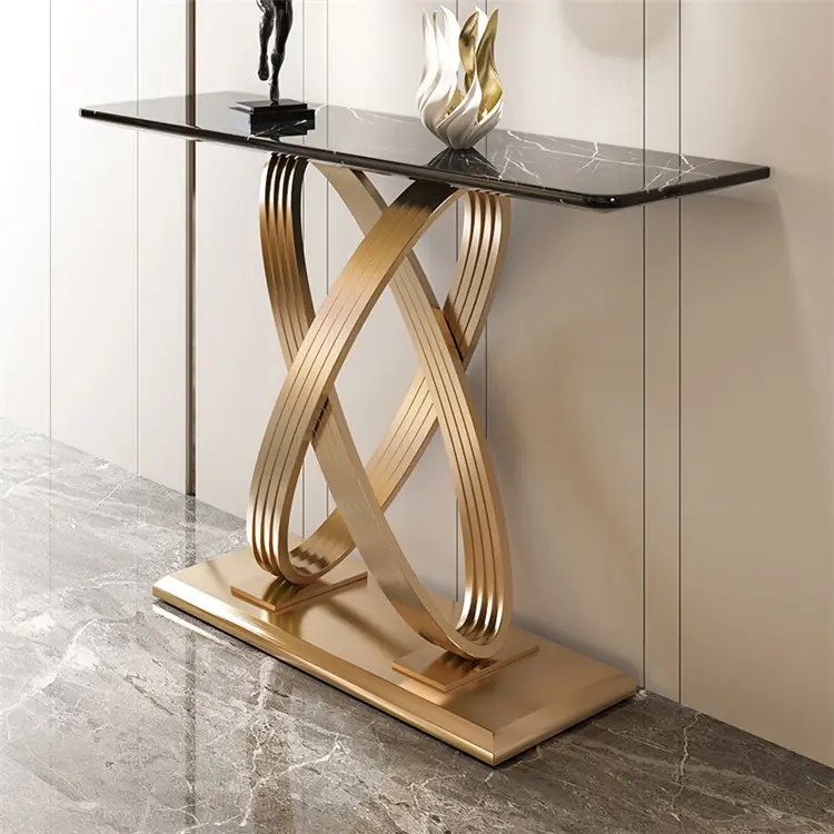 Table de console de couloir en acier inoxydable de marbre doré durable de style européen OEM de salon