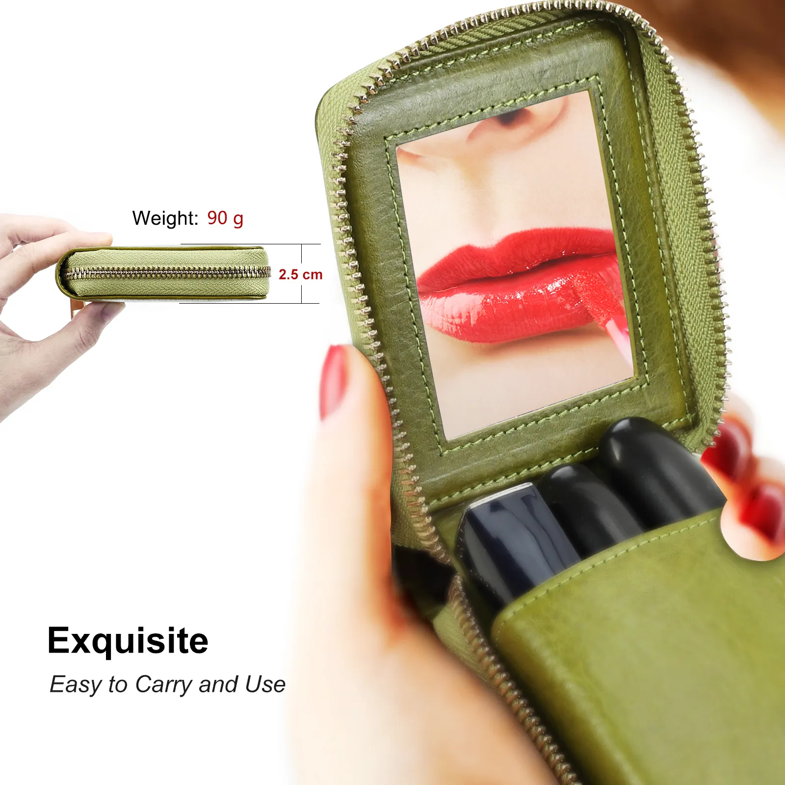 حقيبة مكياج مخصصة مع مرآة أكريليك صغيرة مع سحاب الموضة مع مرآة