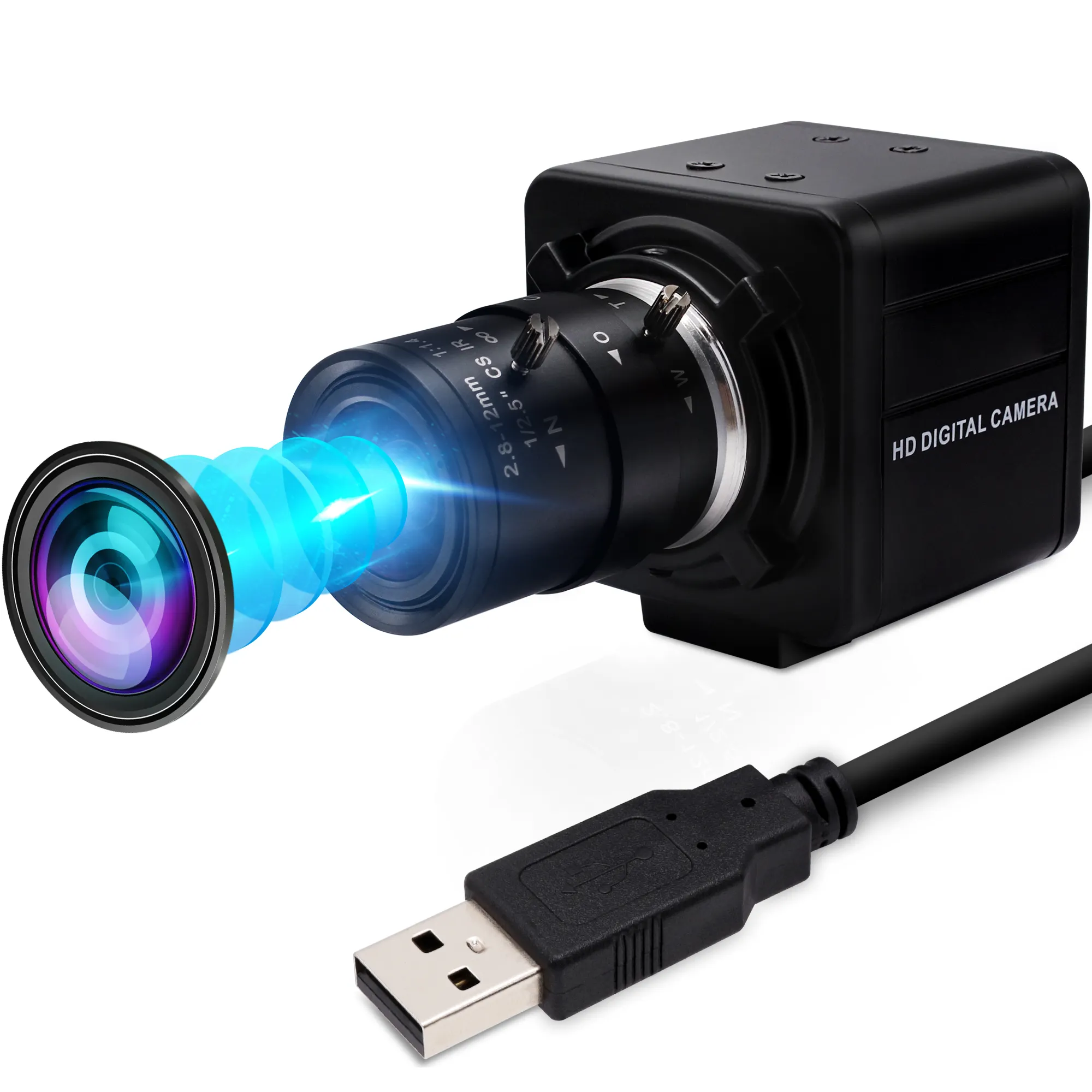 กล้อง8MP IMX179 ELP CMOS ความละเอียดสูง USB พร้อมด้วยเลนส์ varifocal 2.8-12มม. สำหรับการเฝ้าระวังความปลอดภัยของกล้องวงจรปิด