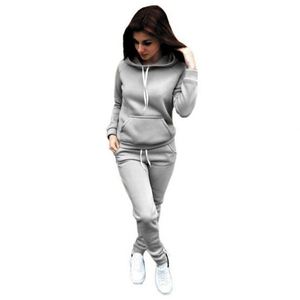 10% kapalı sonbahar kış 2 parça Set kadın Hoodie Tops pantolon eşofman kazak kazak pantolon cepler ile eşofman Suits - Product Image 6