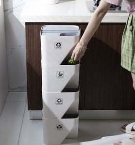 Modern <strong>Design</strong> Household Waste <strong>Bin</strong> Round Plastic Kitchen Trash Can with Wet and Dry Separation Stackable Round <strong>Bin</strong> - Product Image 2