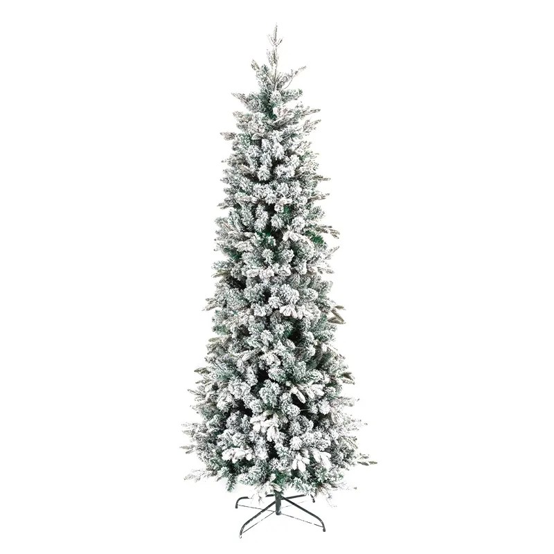 Fabricante al por mayor moderno 7 pies 8 pies Pe Pvc preiluminado flocado la gran nieve blanca Navidad Led luz árbol de Navidad Artificial