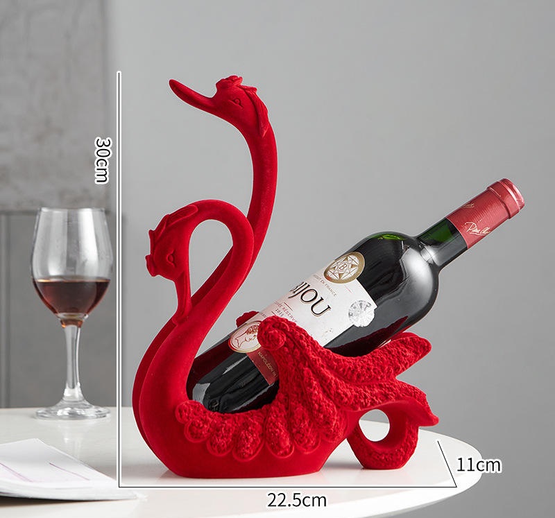 A- Botellero de cisne flocado de resina-rojo