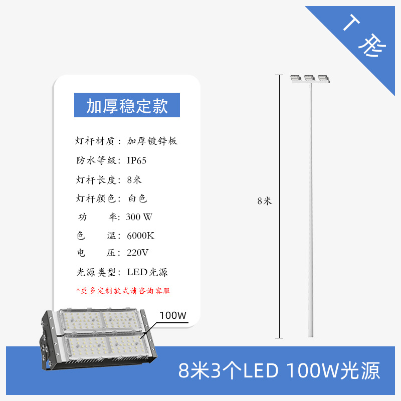 Lampe à perche haute de type T de 8 m LED100W * 3