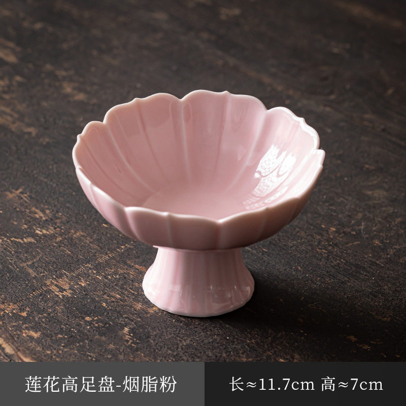 Lotus-shaped high-footed plate (delicate version) - smoky powder
