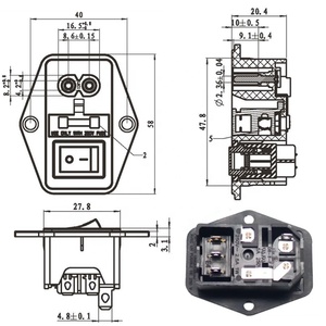 赤色光ロッカースイッチとヒューズホルダー付きIEC60320C8電源ソケット - Product Image 2