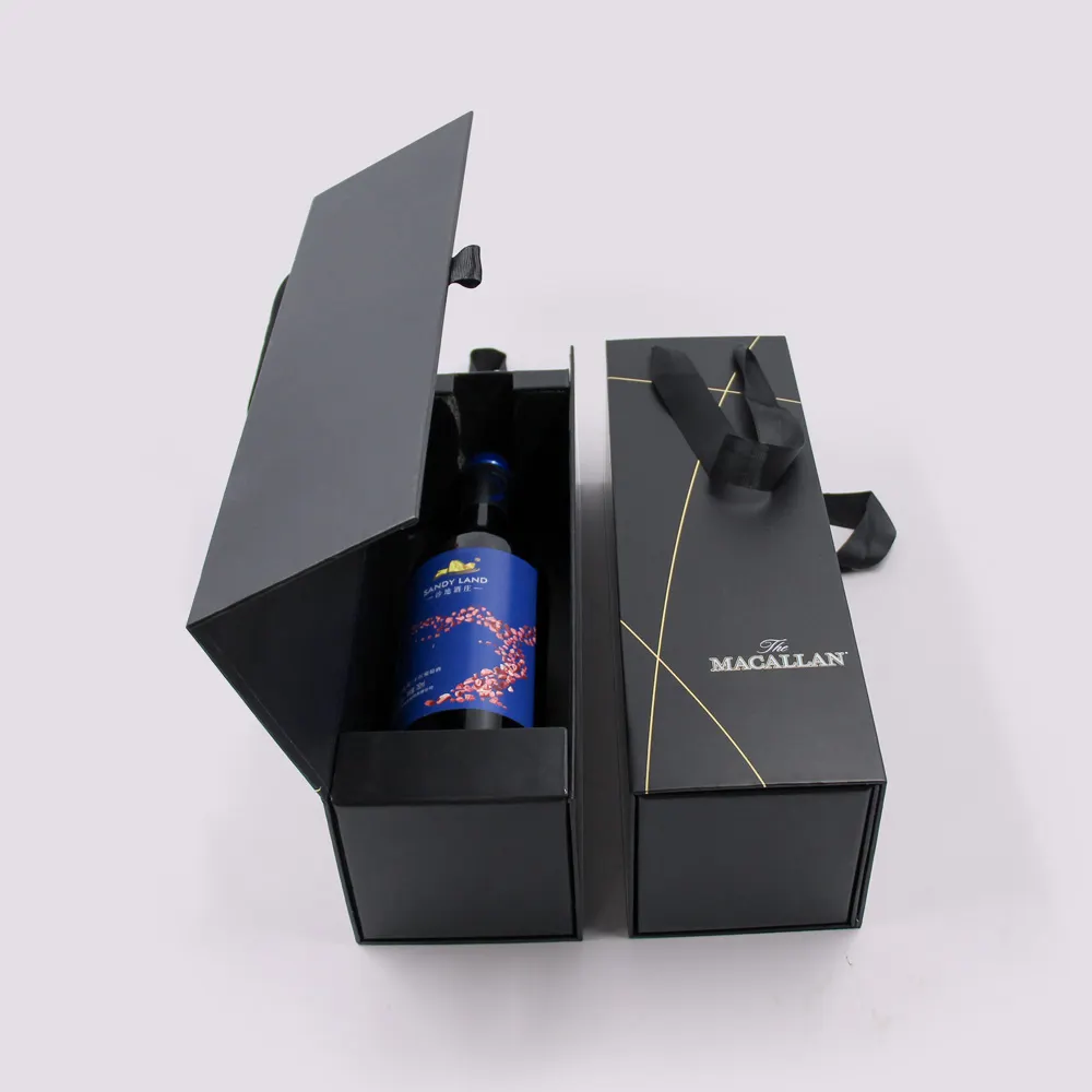 Caixas de papel do cartão personalizadas da fábrica do oem, embalagem profissional da garrafa do vinho tinto com a caixa magnética