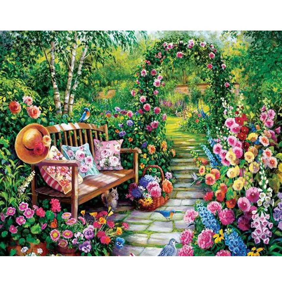 Pintura Por Números Para Adultos Kits Flores do Jardim Moderno Quadro Da Arte Da Parede Para Decors Home 40x50cm/16x20 polegadas Sem Moldura