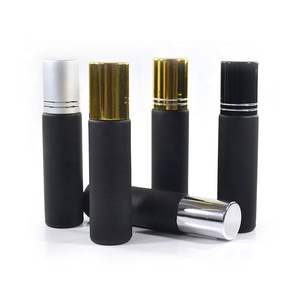 1/3 OZ 10 ML 6ml詰め替え空の黒い香水ガラスロールオンボトル、ローラーボール付き - Product Image 3